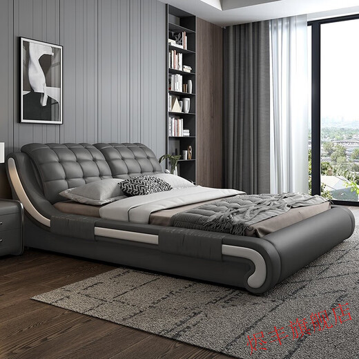 Leather bed double bed 1518 meters modern simple wedding bed leather art bed master bedroom furniture 1500*1900 storage version bed nightstand*15885D latex mattress