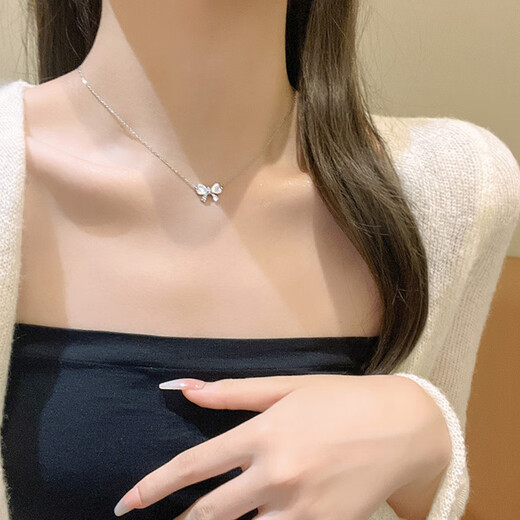 曲邦项链女蝴蝶项链生日礼物女生送女友闺蜜高级感锁骨链饰品吊坠 猫眼蝴蝶结钛钢项链