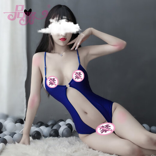 Pinxian's high-elastic and shiny open-cut hollow dead water tight one-piece swimsuit sexy lingerie set passionate temptation 19277