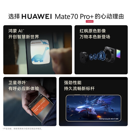 HUAWEI Mate 70 Pro+ 16GB+512GB墨韵黑鸿蒙AI 高亮钛玄武架构 红枫原色影像华为鸿蒙智能手机