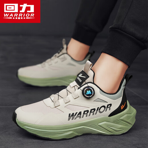 回力（Warrior）跑步鞋男士旋转纽扣男鞋耐磨运动鞋男3899沙色/军绿40
