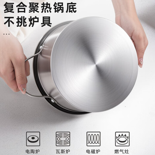 Baichang stainless steel single person small hot pot household one person one pot induction cooker gas special shabu shabu 2-3 people small soup pot extra thick fine small hot pot with lid 14cm