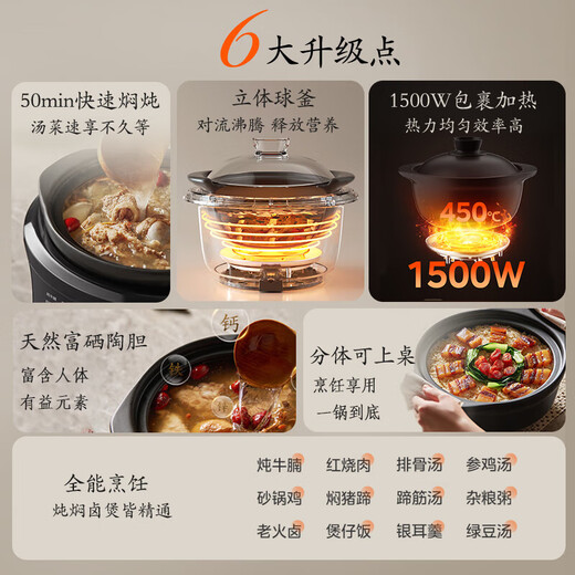 Midea all-purpose stew pot, quick stew electric stew pot, electric stew pot, electric casserole stew pot, soup pot, purple clay bird's nest stew pot, porridge pot, can be kept warm by appointment, DGS4566 split pottery stew pot 4.5L