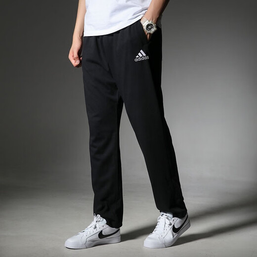 阿迪达斯（adidas）官网官方男裤 户外运动裤三条纹健身跑步长裤束脚休闲裤灰色卫裤 GK9273-刺绣logo/偏大直筒 L