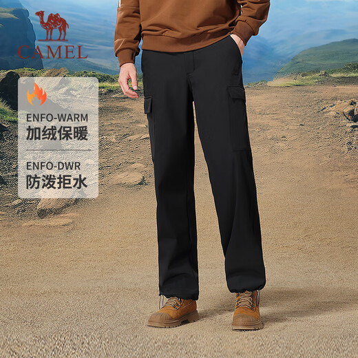 
Camel work pants for men and women autumn waterproof casual pants for outdoor hiking sports pants plus velvet woven charge trousers Y14CAY6625A, Phantom Black, men [added velvet] L