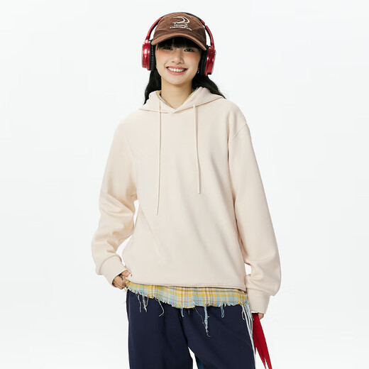 MINISO hooded sweatshirt men's autumn new heavyweight loose oversize men's trendy pullover hemp gray XL