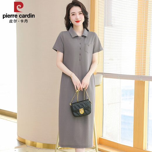 皮尔卡丹（pierre cardin）2025新款Polo连衣裙纯棉女夏翻领长款过膝t恤宽松休闲运动短袖裙 绿色   9859款 L 110-120斤