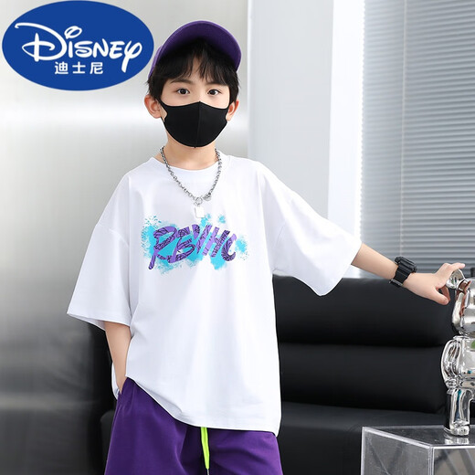 迪士尼（Disney）男童2024新款夏装儿童白色t恤短袖纯棉大童夏季宽松半袖上衣潮牌 9905白色【纯棉亲肤】 120 cm