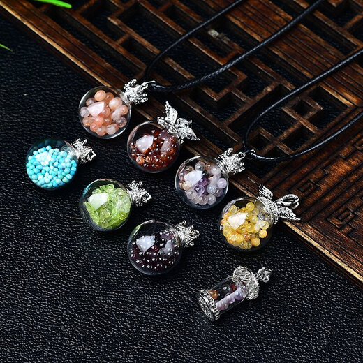 Peridot pendant for men, natural crystal gravel ornaments, blue turquoise aurora wishing bottle for men, peridot gravel style