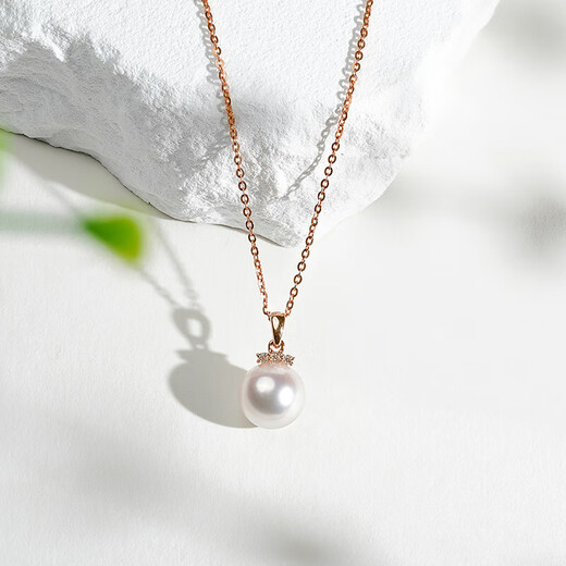 Tahitian 18K gold akoya pearl pendant 8.5-9mm set with diamonds round high-gloss seawater pearl necklace neck jewelry