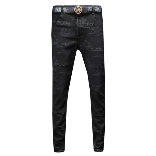 Mr. Guans Herbst- und Winter-Trendy-Jeans für die einfache schwarze Stretch-Hose von Männern schlanke schlankere Hose 2024 Herrenhosen 9898 Black 32