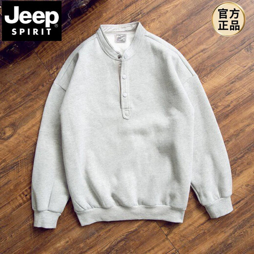 JEEP SPIRIT Japanese retro autumn and winter men's Henry collar long-sleeved solid color T-shirt bottoming shirt loose casual pullover stand-up collar sweatshirt Gray Main picture M