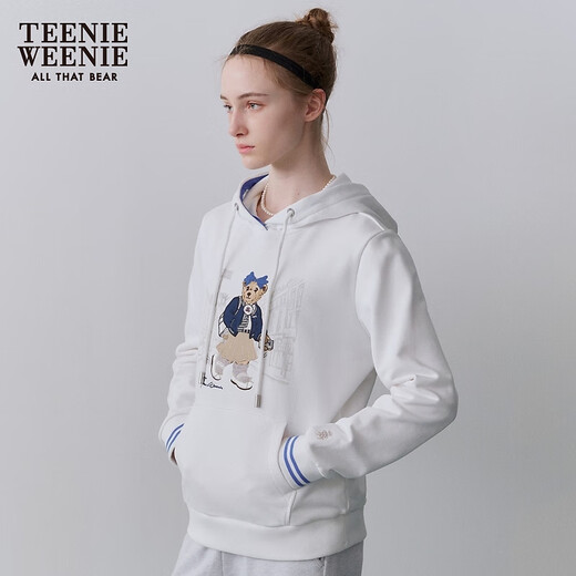 Teenie Weenie小熊女装春季学院风简约休闲风时尚修身连帽卫衣上衣 白色 S (160)