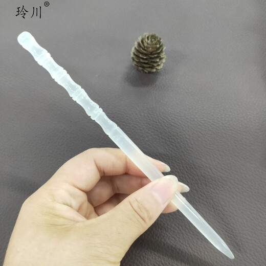 Lingchuan Xiuyu bamboo hairpin, classical style jade hairpin, purely handmade, transparent material