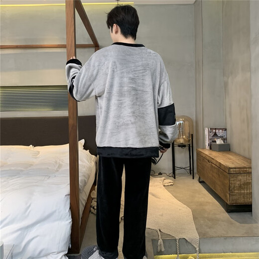 Pyjama masculin en automne et flanelle hivernale épaissis des étudiants de dessin animé rond chaud parmi les jeunes vêtements pour hommes en vrac wyex3883 l (recommandé 90-115 Jin [Jin est égal à 0,5 kg]))