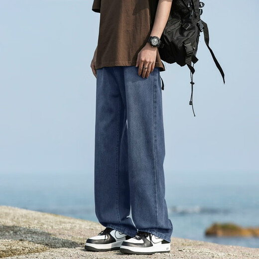 Poum Jeans Herum Herbst Lose gerade Washhosen Männer Hongkong Style Wide-Leg Sports Work Hosen 718-K823 Black 3xl (Empfohlen 175-190jin [Jin gleich 0,5 kg])