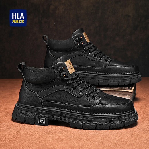 Hailan Home Hla Martin Boots Herrenschuhe Herrenschuhe Frühling 2025 Neue Männer Martin Boots High Top Work Schuhe Hochverstärkte lässige Lederstiefel Schwarz 42