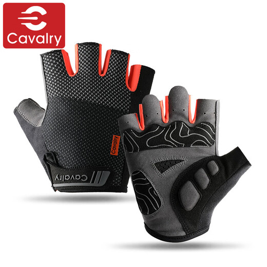 CAVALRY Bicycle Half Finger Gloves Summer Men's and Women's Road Bike Mountain Bike Cycling Shock Absorbing Breathable Cycling Equipment Black Orange L