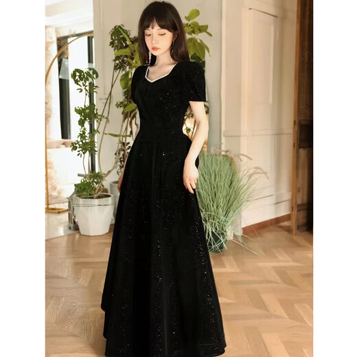 Messbeth Black Evening Kleid Französisch Wildleder High-End-Kunstuntersuch