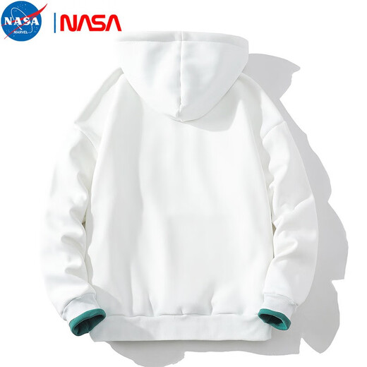 NASA MARVEL假两件连帽卫衣男秋冬款美式撞色拼接宽松潮流休闲套头上衣外套男 黑色689 3XL