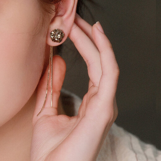 Idel's high-end gray diamond ball earrings, tassel long cold style earrings, 2025 new trendy light luxury high-end earrings, little fairy earrings E1912