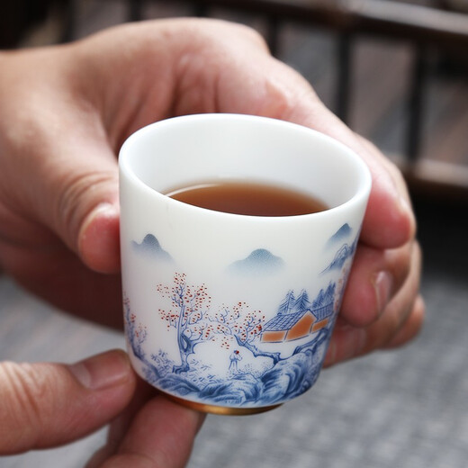 MULTIPOTENT Master Cup China White Porcelain Mutton Fat Jade Porcelain Kung Fu Tea Cup Matching Cup High Mouth Cup 2 Pack Gift Box