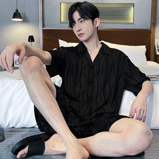 Meng Laiting pajamas men's summer ice silk short-sleeved thin summer men's imitation silk summer home clothing set [ice silk] S1203 men L