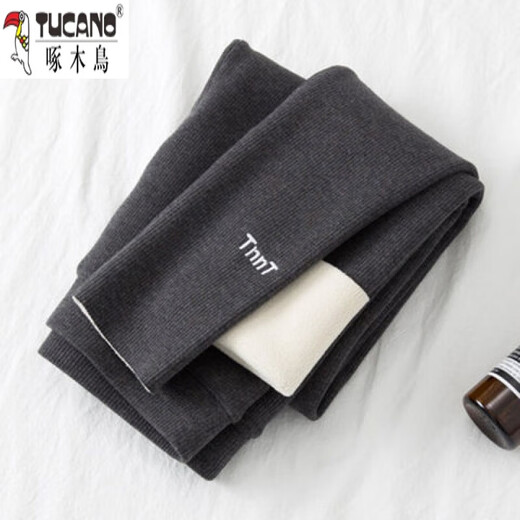 Woodpecker (TUCANO) plus velvet and thickened sherpa high-waisted leggings for women to wear outside autumn and winter new threaded cotton pants inner wear warm pants for women dark gray embroidered thread extra thick sherpa 3 small size 80-115Jin Jin is equal to 0.5 kg