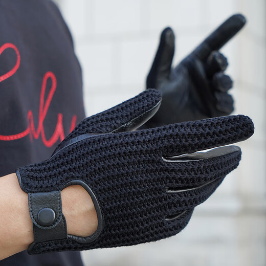 NOOLDERS men's retro style driving gloves touch screen motorcycle leather gloves bicycle riding cotton braided back motorcycle gloves thin non-slip wear-resistant black touch screen (silky lining) S size