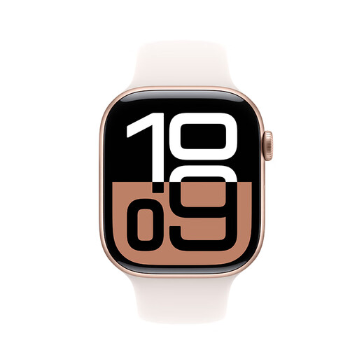 Apple/苹果 Watch Series 10 智能手表GPS款46毫米玫瑰金色铝金属表壳淡桃粉色运动型表带M/L MX2A3CH/B