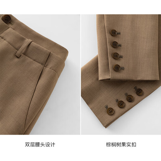 范思蓝恩设计感短款小西装外套女春装职业面试西服套装24FS11162 桦木棕-半裙 L