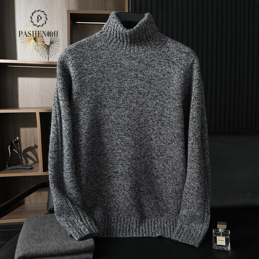 Pash Men's Cashmere Sweater 100% Cashmere 24 Autumn and Winter New Style Flower Turnis Neck Thicken Knitted Sweater TRC-1477 Flower Turnis Red 2XL
