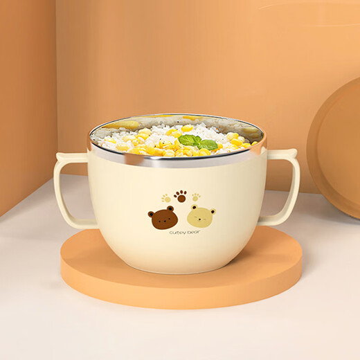 Guangdola Kinderschale Baby ergänzendes Essen Baby Tabelle Kinder essen Suppe Schüssel 316 Edelstahl Grundschule Doppelohrschale mit Deckel
