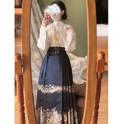 YUEXUNZI Chinese style improved Hanfu Ming system new Chinese style autumn and winter new dress women's top horse face skirt full set 1047 top + horse face skirt S