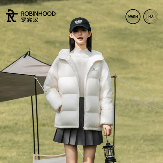 
Robin Hood ROBINHOOD couple outfit hooded bread down jacket fashionable versatile trendy men and women same duck down winter jacket white M