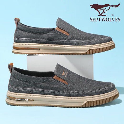 Seven Wolves men's shoes summer cloth shoes breathable fabric one foot canvas shoes business casual shoes classic board shoes Father's Day dark blue 40