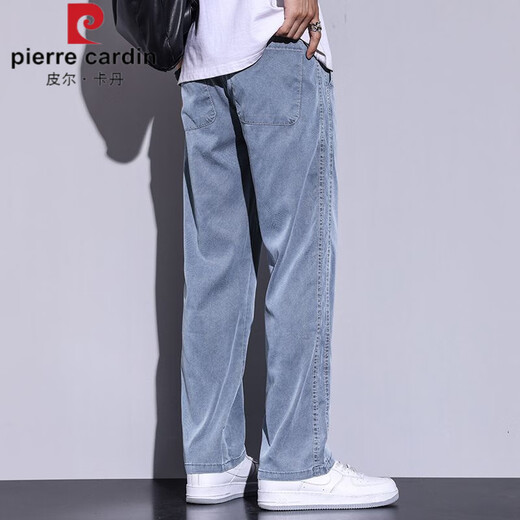 Pierre cardin knitted tentacle pants for men in summer thin. Fashion brand straight loose men imitation ice silk wide legs summer casual long 1048 black M