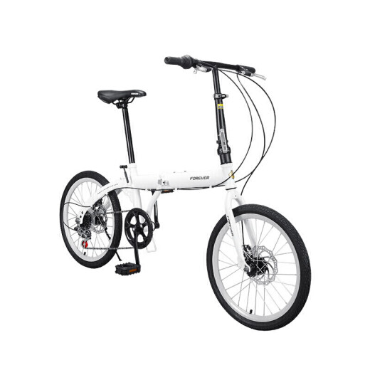 FOREVER 20-inch 6-speed folding bicycle with double disc brakes, compact and lightweight, mini women's adult primary and secondary school student youth urban bicycle pear white