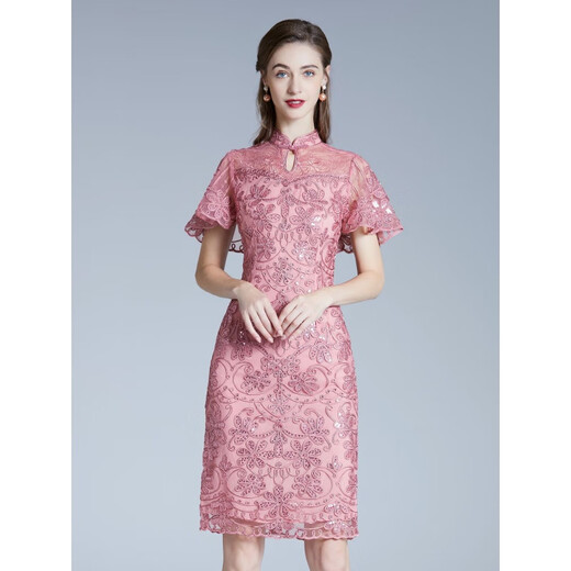 Deshuoxi mother high-end wedding dress new style middle-aged fashion mother-in-law mother-in-law cocktail dress dress to marry daughter to wear Lotus root powder M