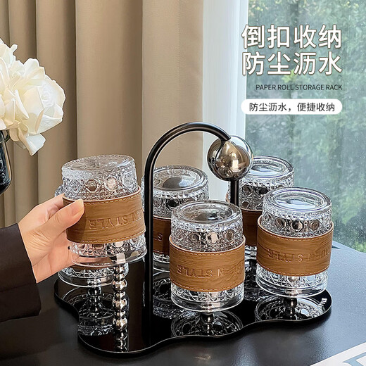 Mousse cup set living room home light luxury high-end glass water cup drink cup coffee cup storage cup holder ball cup holder set 6 cups + 1 rack