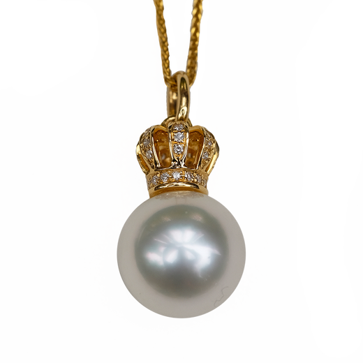 V&C18K diamond South Sea white pearl pendant Australian white seawater pearl crown pendant perfect round flawless cold light 10-11MM 18k white + diamond (excluding chain) 10-11MM