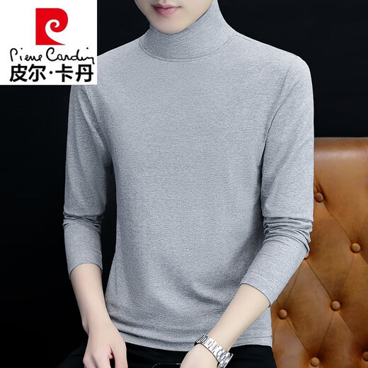Pierre Cardin pure cotton spring and autumn half turtleneck bottoming shirt men's slim fit inner long-sleeved T-shirt mid-collar men's autumn coat outer wear YPT192 black half turtleneck L recommended 115-130 Jin Jin equals 0.5 kg