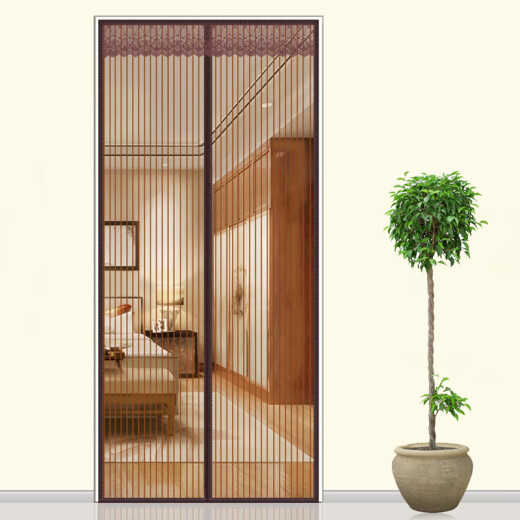 DIYIN Velcro door curtain anti-mosquito magnetic soft screen door summer bedroom home encrypted sand window partition screen screen embroidery brown 90*210cm needs to be customized