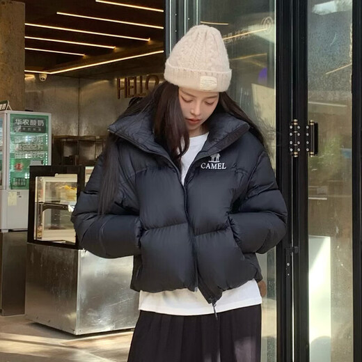 Camel (CAMEL) short hooded water-repellent bread jacket down jacket black diamond series 724CA6LB601B Phantom Black M