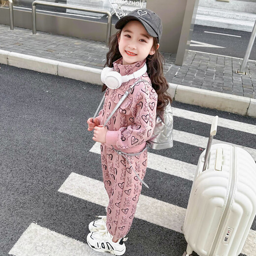 Card card card is for girls autumn suit clothes 2025 autumn new fashion children's long-sleeved jacket little girl sports two-piece suit leather pink suit clothes are too small and take one size larger 130 cm