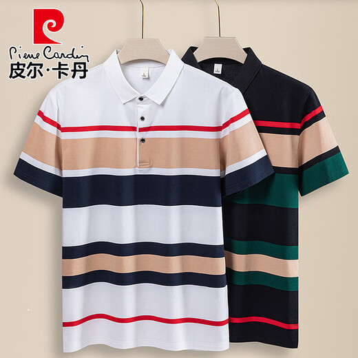 Pierre Cardin Camisa para hombres Summer New Pure Cotton STRINGLA STRING Camiseta Camiseta de manga corta Men's Light Luxury Business Casual Striped Black (829) M