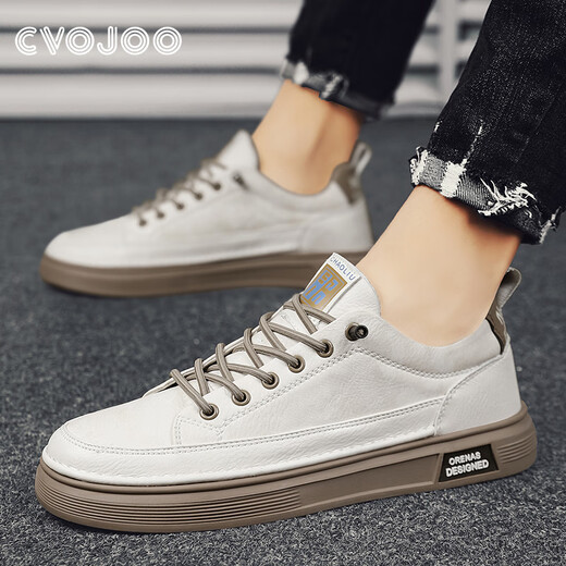 CVOJOO men's shoes business casual leather shoes light and comfortable classic sneakers autumn breathable shoes for men Y2092 beige 41
