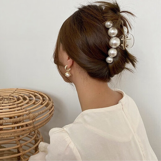 Jieyi's high-end new style high-end temperament pearl clip back head clip headdress hair clip women's hair clip shark clip (large size small size) pearl hair clip each