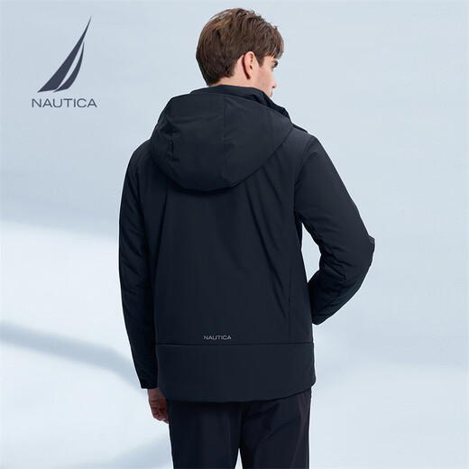 诺帝卡（NAUTICA）【父亲节礼物】男装秋冬款尼龙四面弹连帽厚外套棉服男JM3422 藏青4NV L