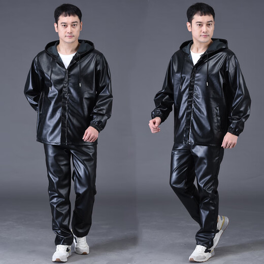 Jinghe Spring and Autumn Thin Leather Men's Jacket Waterproof and Wear-Resistant Middle-aged and Elderly Work Clothing Leather Jacket and Leather Pants Suit Men's Oil-proof Top + Pants (Spring and Autumn Single Style without Velvet) 4XL Size Recommendation (160-170 Jin Jin is equal to 0.5 kg)